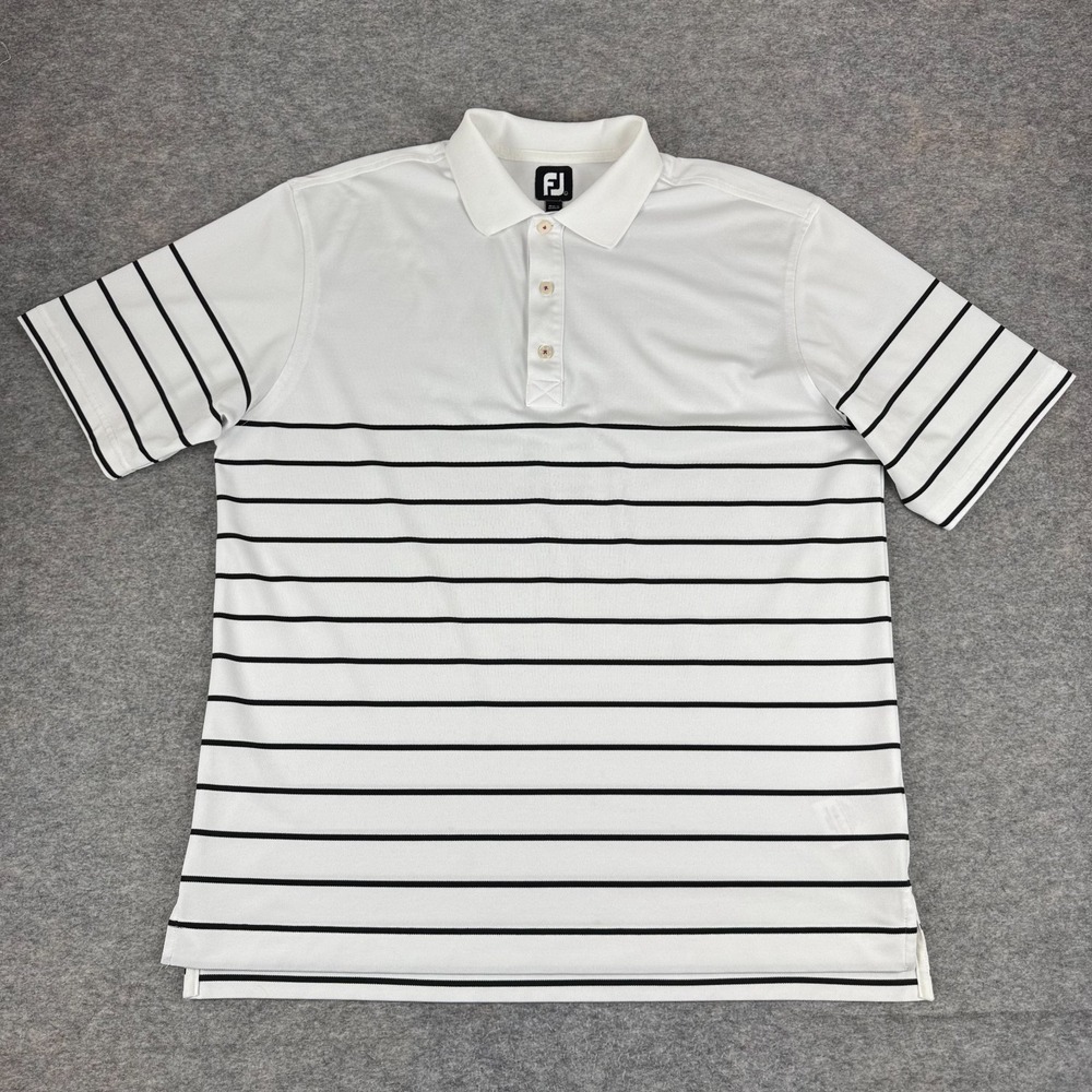 FootJoy Polo Shirt Striped Polyester Stretch White Mens Large L